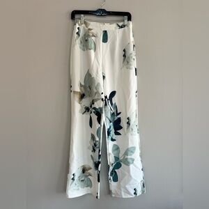 Blithe LA Wide-Leg Palazzo Pants in Off White and Blue Green Teal Floral, size S